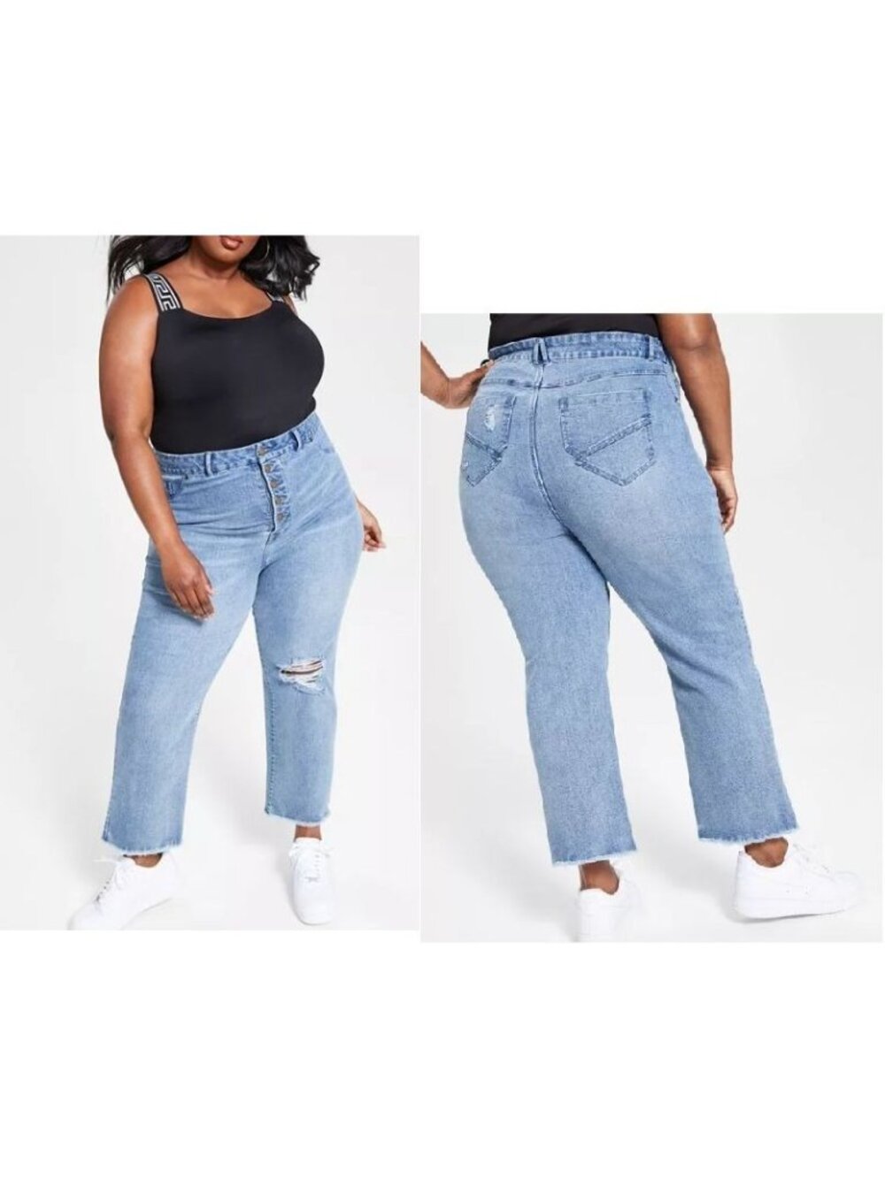 Nina Parker Trendy Plus Size Button-Fly Distressed Boyfriend Jeans, 18W
